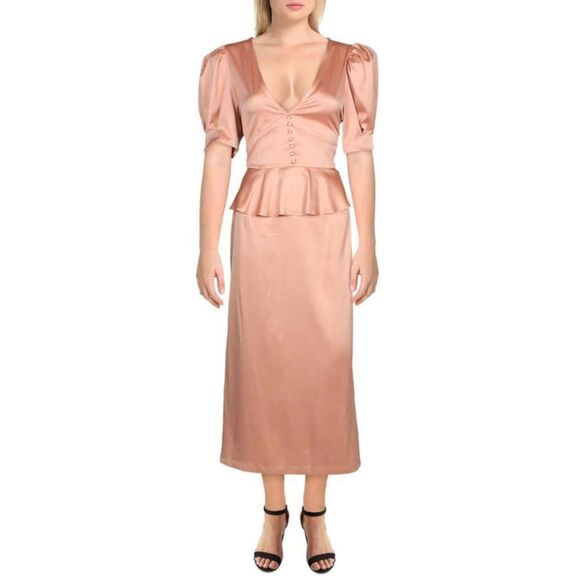 NEW! Danielle Bernstein Solid Puff-Sleeve Midi Dress size 4 - Picture 1 of 14